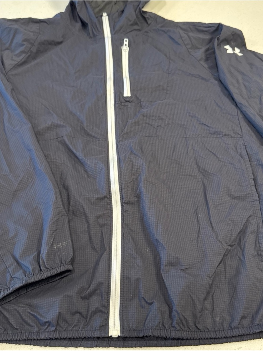 Under Armour Navy Lightweight Hooded Jacket with White Zippers - Picture 3 of 8
